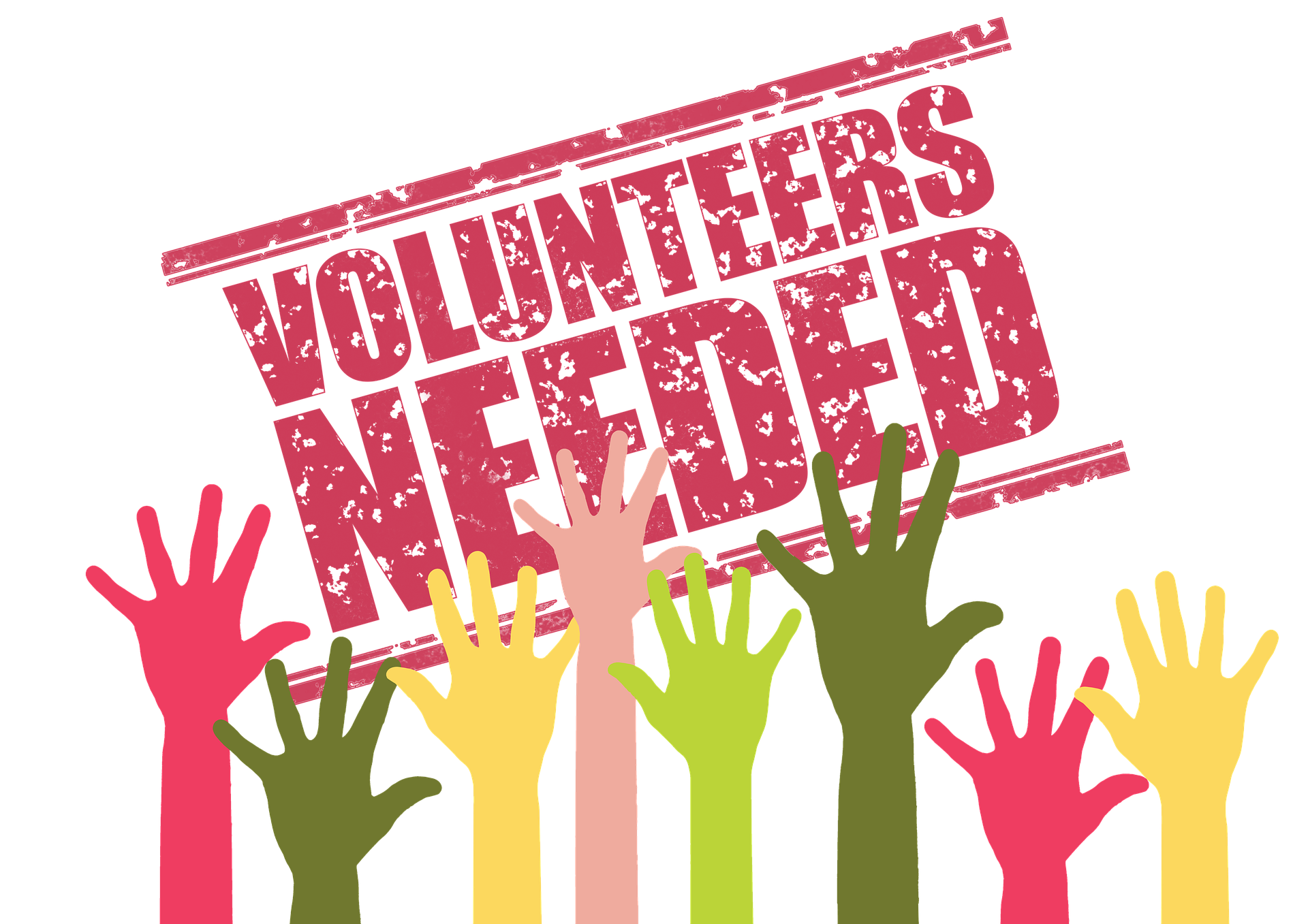 Volunteers Needed with colorful hands image