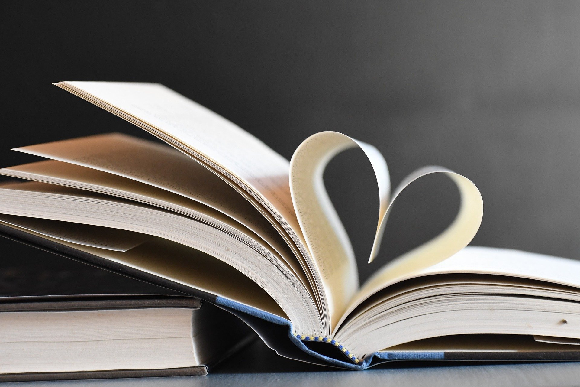 open book with interior pages folded to form a heart