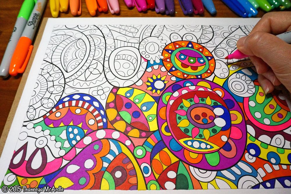 Adult coloring with markers