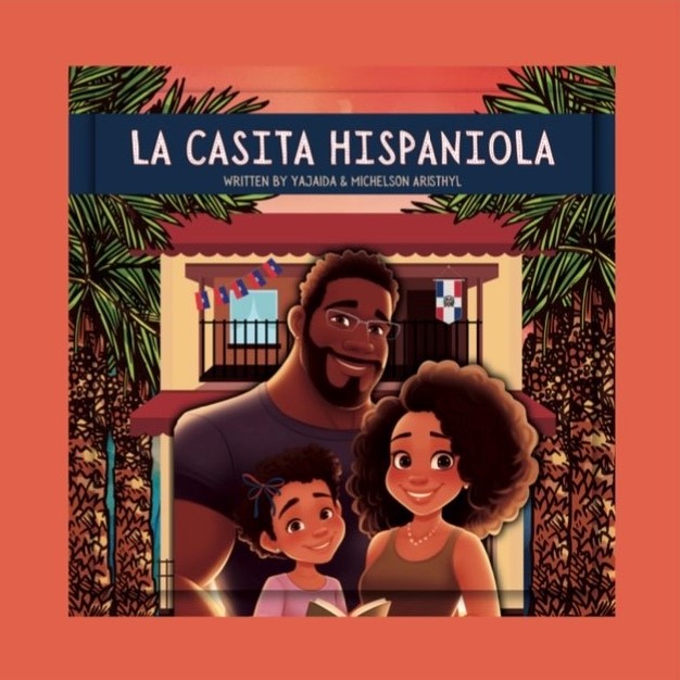 image of the title page of the book La Casita Hispaniola with a mother, father, and a daughter
