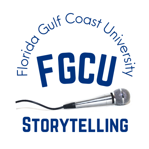 FGCU Storytelling logo with a microphone