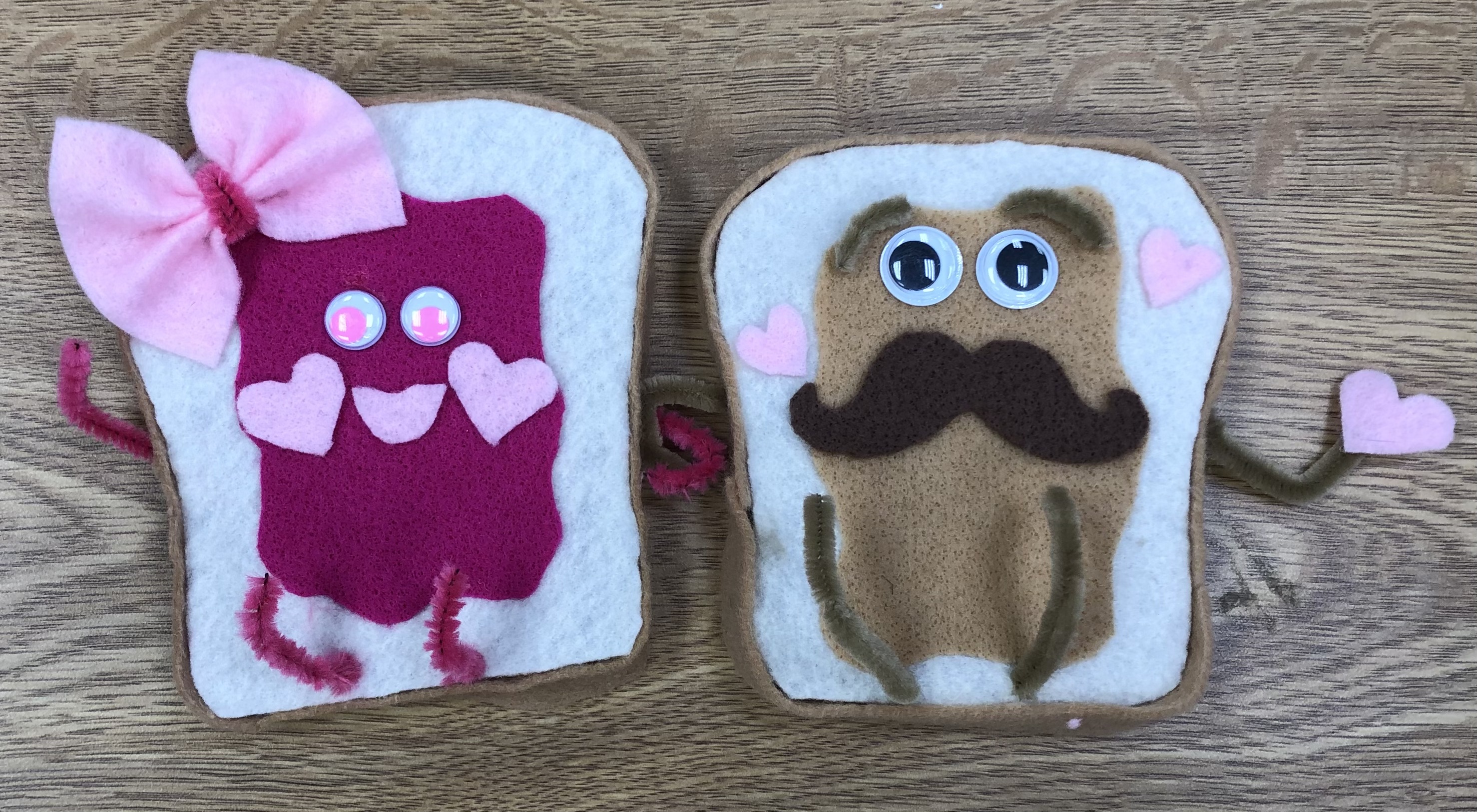 PB&J besties made out of cardboard and felt.