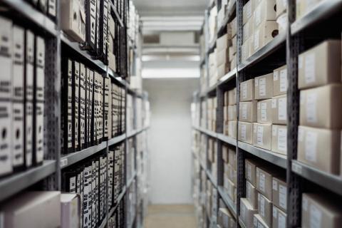 Various files collected on rows of shelves