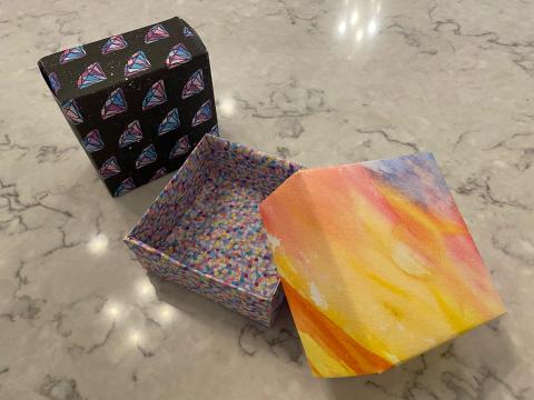 Origami style box and lid using watercolor paper 