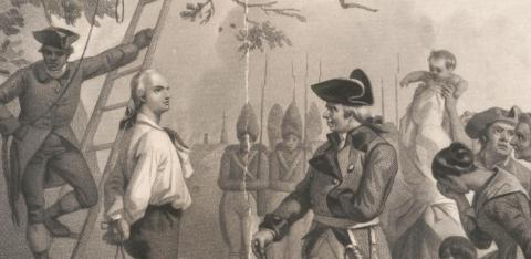 Detail from an etching of Nathan Hale circa 1858