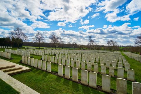 rows of military headstones