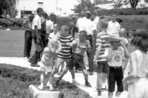 Picture of children ringing the liberty bell replica in Tallahassee circa 1960 