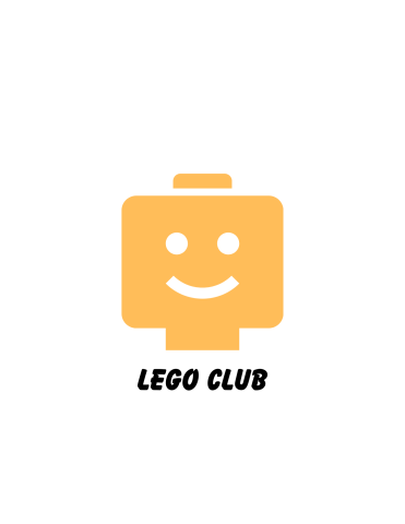 cartoon image of a square Lego head with the caption, "Lego Club"