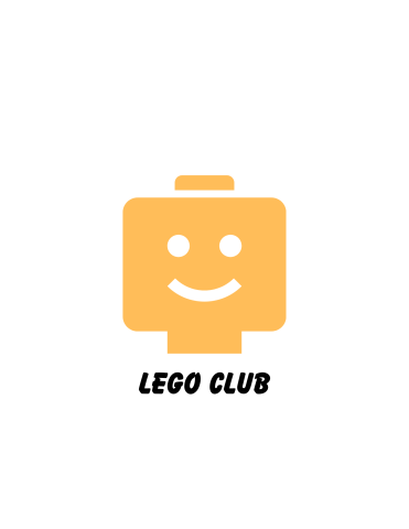  clip art image of a yellow, square-shaped, smiling Lego Head with the caption "Lego Club"
