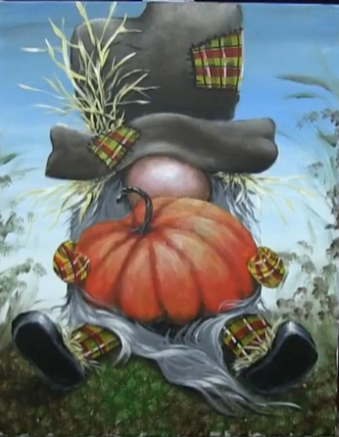 Painting Example of Fall Gnome holding a pumpkin