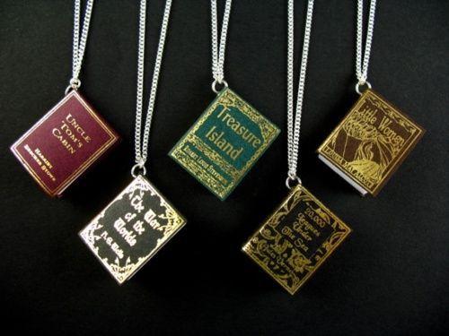 Five book charm necklaces