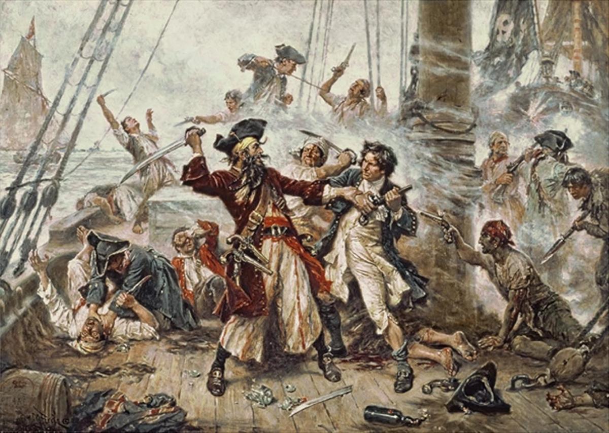 painting of Blackbeard's final battle against Robert Maynard in 1718